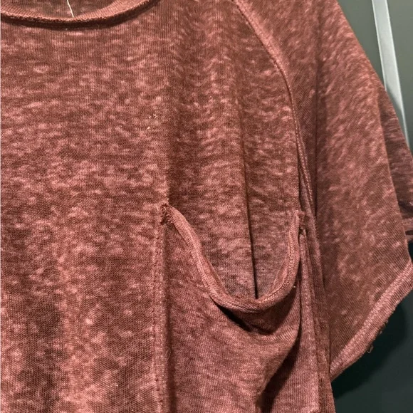 We The Free Burgundy Short Sleeve Sheer Tee - Picture 4 of 4